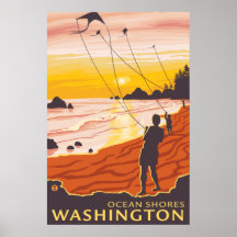 Beach & Kites - Ocean Shores, Washington Posters