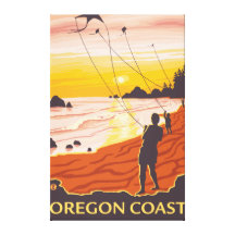 Beach & KitesCoastVintage Travel Poster Gallery Wrapped Canvas