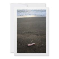 Beach litter plastic doll leg with sunrise personalized invitations