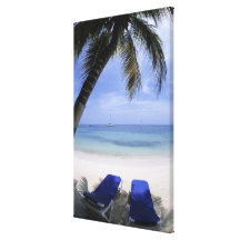 Beach, Lounge Chair, Palm tree, Horizon Over Gallery Wrapped Canvas