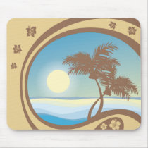 art, beach, cancun, caribbean, graphic, hawaii, illustration, island, landscape, nature, palms, sea, south, summer, sunlight, sunset, travel, tropical, tropics, Mouse pad with custom graphic design
