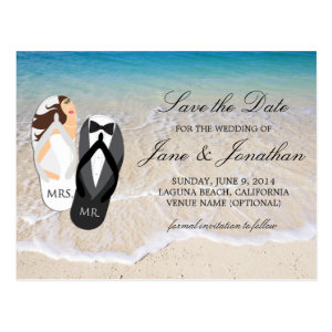 Beach Ocean "Mr. and Mrs." Wedding Save the Date Postcards