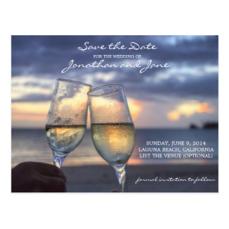 Beach Ocean Wedding Champagne Glass Save the Date Postcard