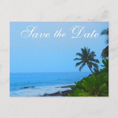 Beach Palm Tree Wedding Save the Date Postcards