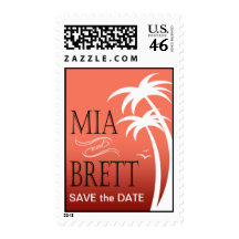 Beach Palms Tropical Save the Date | coral Postage Stamps