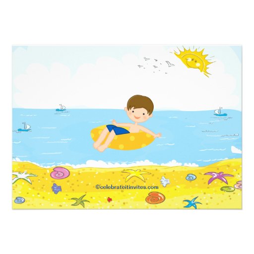 Beach Party Boy Swimming Birthday Invitation