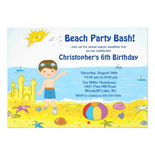 Beach Party Boy Swimming Birthday Invitation