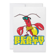 beach party cute lobster cartoon character invitation