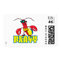 beach party cute lobster cartoon character postage stamp