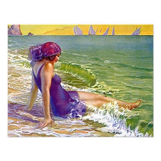 Beach Party Flapper Era Style Cloche Invitation