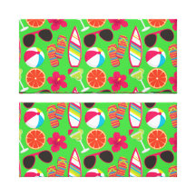 Beach Party Flip Flops Sunglasses Beach Ball Green Canvas Prints