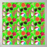 Beach Party Flip Flops Sunglasses Beach Ball Green Posters