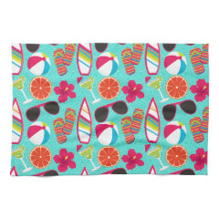 Beach Party Flip Flops Sunglasses Beach Ball Teal Kitchen Towels