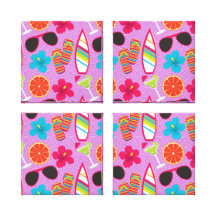 Beach Party Flip Flops Sunglasses Beachball Purple Canvas Prints