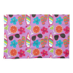 Beach Party Flip Flops Sunglasses Beachball Purple Kitchen Towels