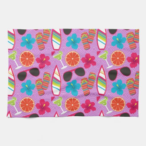 Beach Party Flip Flops Sunglasses Beachball Purple Kitchen Towels Zazzle