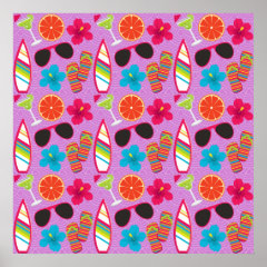 Beach Party Flip Flops Sunglasses Beachball Purple Poster