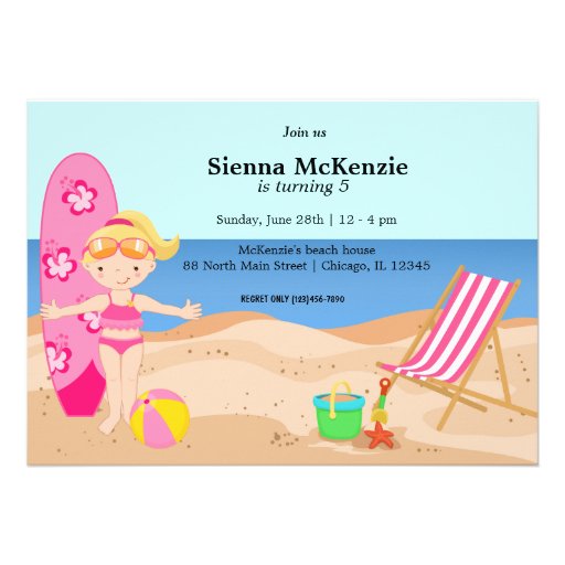 Beach Party (Girl) Personalized Invite