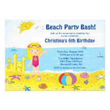 Beach Party Girl Swimming Birthday Invitation