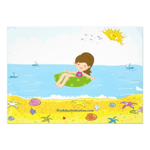Beach Party Girl Swimming Birthday Invitation
