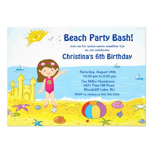 Beach Party Girl Swimming Birthday Invitation