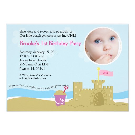 Beach Party Sand Castle 5x7 PHOTO Invitation