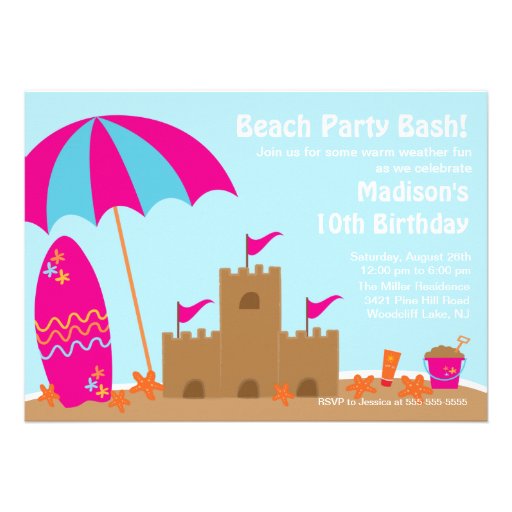 Beach Party Surfboard Swimming Birthday Invitation