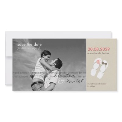 Beach Pink Flip Flops Save The Date Announcement Personalized Photo Card by fatfatin_box