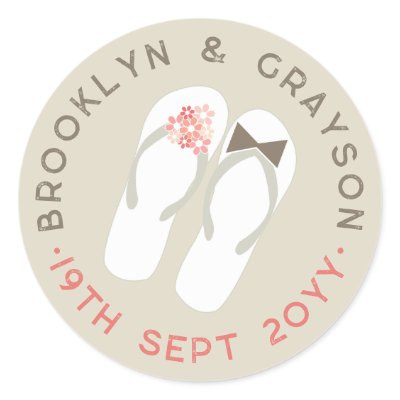 Beach Pink Flip Flops Wedding Favor Gift Sticker by fatfatin_box