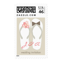 Beach Pink Flip Flops Wedding Invitation Stamps