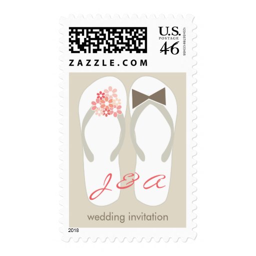 Beach Pink Flip Flops Wedding Invitation Stamps