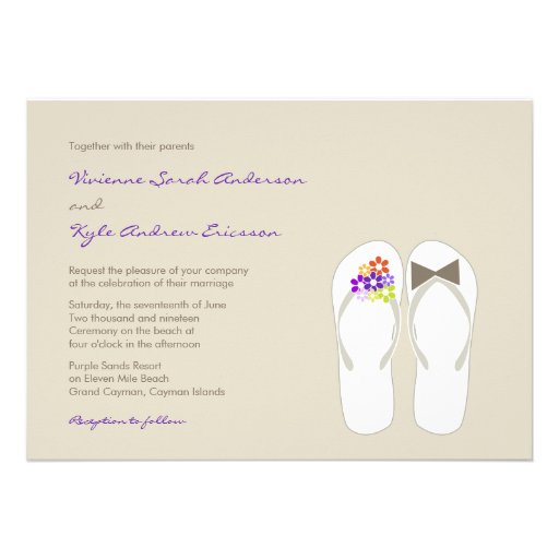 Beach Purple Daisy Flowers Flip Flops Wedding Custom Announcement