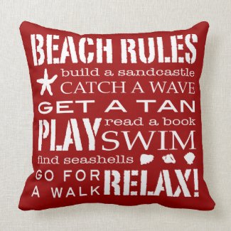 Beach Rules By the Seashore Bold Red & White Throw Pillows