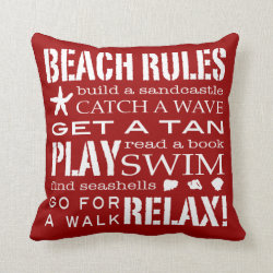 Beach Rules By the Seashore Bold Red & White Throw Pillows