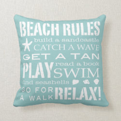 Beach Rules By the Seashore Soft Aqua & White Throw Pillows