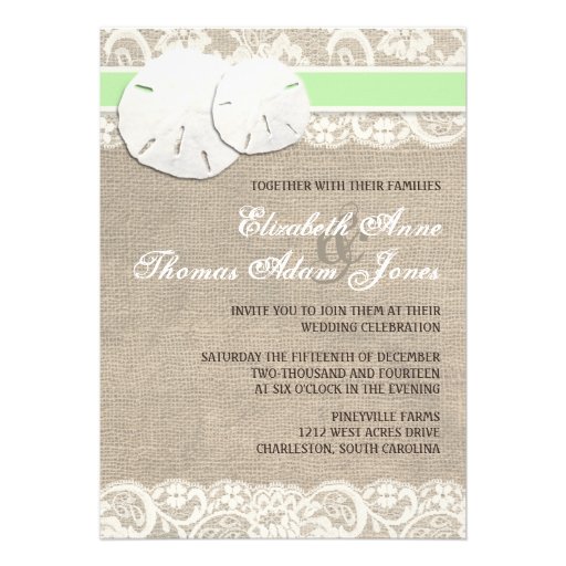 Beach Rustic Burlap Lace Wedding Invitation Green