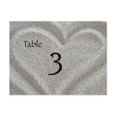 Beach Sand Heart Table Number Card Post Cards