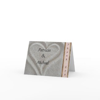 Beach Sand Heart Thank You Card with Custom Names
