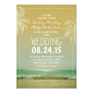 BEACH sand sea waves & palms wedding invitation 5