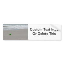 Beach, sand, waves, and green bucket bumper sticker