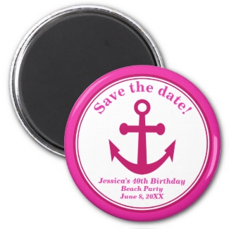 Beach Save the Date Magnet Pink Anchor Birthday