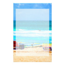 beach scene painterly chairs surfboards umbrellas stationery