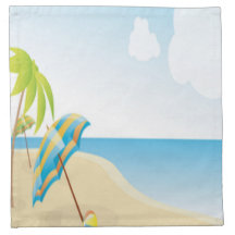 Beach Scene with Umbrella, Palm Trees & Beach Ball Printed Napkins