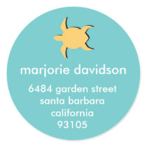 Beach sea turtle address labels yellow blue stickers