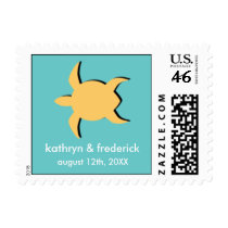Beach sea turtle modern wedding save the date stamps