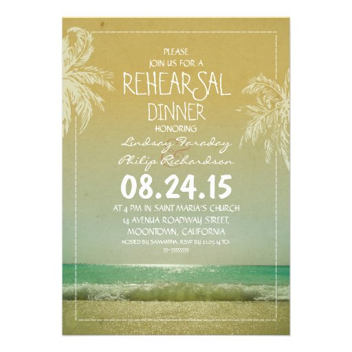 beach sea waves & palms rehearsal dinner invite