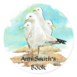 Beach & Seagull Book Plate to Customize Round Sticker