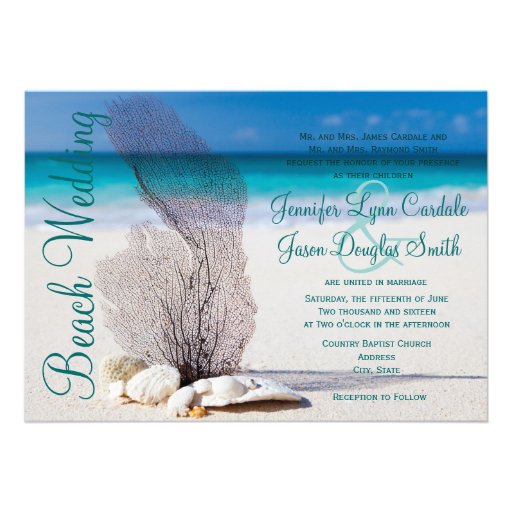 Beach Seashells Destination Wedding Invitations (front side)