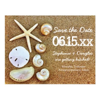 Beach Seashells Sand Save the Date Postcards