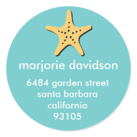 Beach starfish address labels yellow blue sticker
